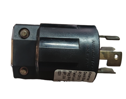 American Denki 20A twist lock plug in black with metal prongs and secure screw terminals