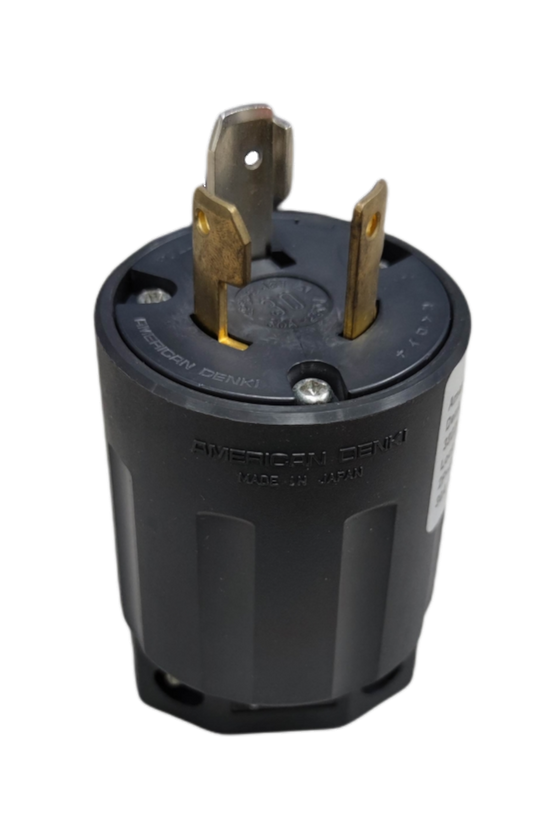 30A twist lock plug electrical connector with black casing and brass prongs made in America