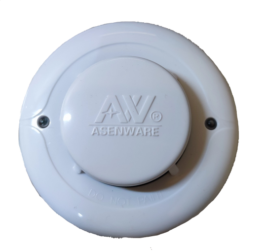 Asenware 24V smoke detector white round fire alarm with logo and mounting screws