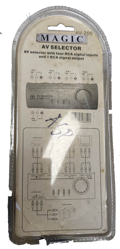 Magic AV Selector Switch with four RCA inputs and one RCA output for audio video selector switch