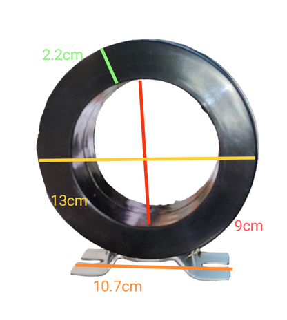 Auspicious 800A 5A current transformer with black circular core and measurements on a white base