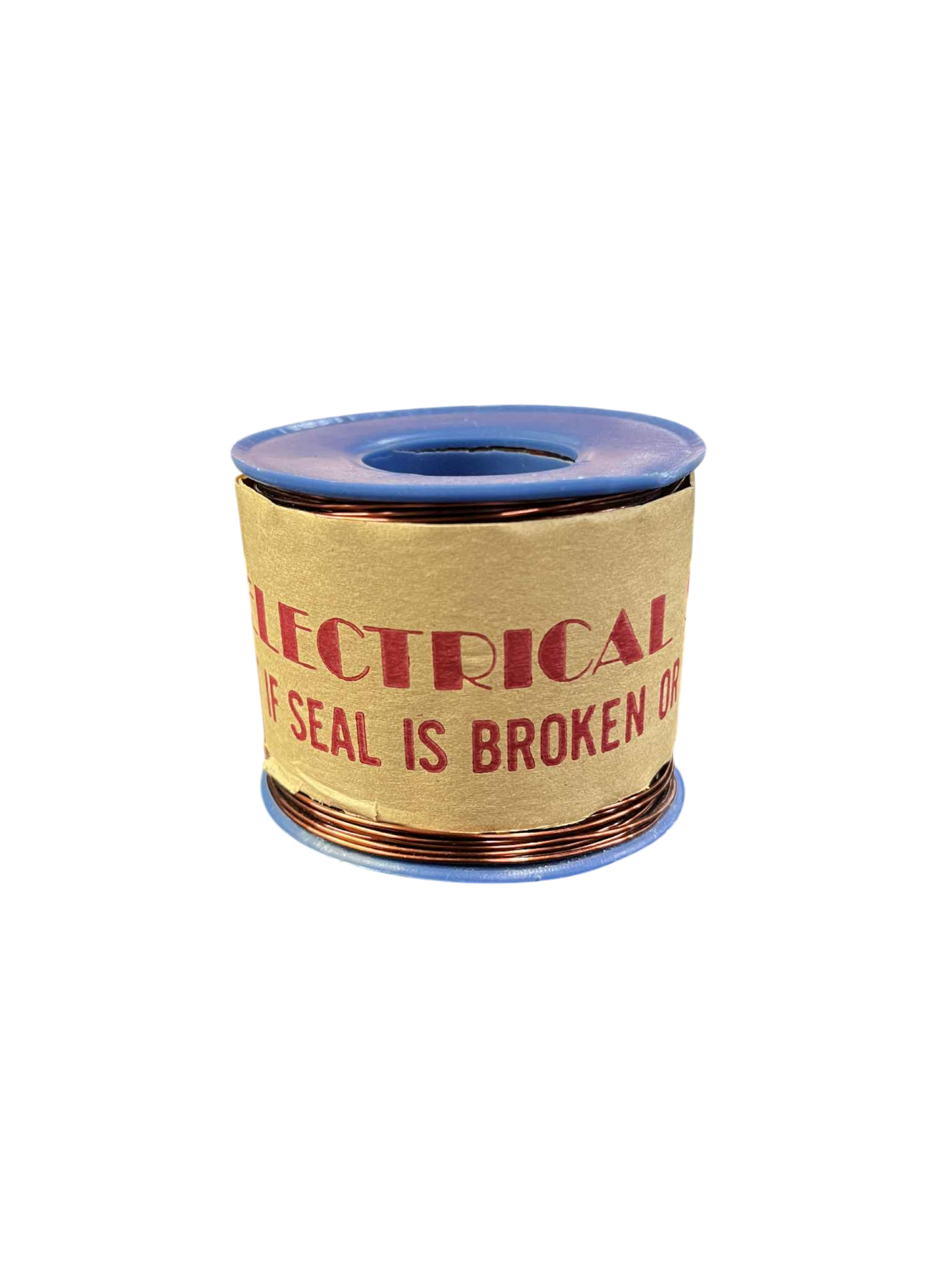 Philflex AWG 14 magnet wire spool in copper with label warning about seal integrity