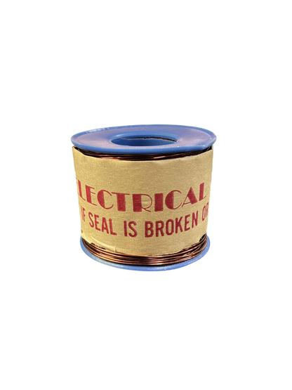Philflex AWG 14 magnet wire spool in copper with label warning about seal integrity