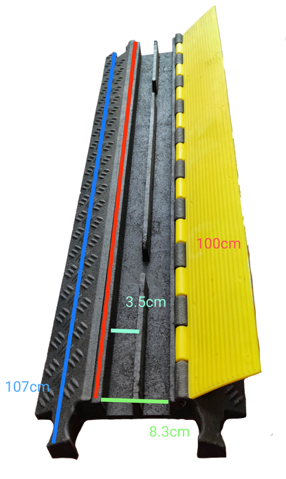 Grippes Ramp Cable Protector 2 Channel, 1 Meter x 27cm x 5cm, Cable Rubber Ramp Can be attached with 90 degrees Bend