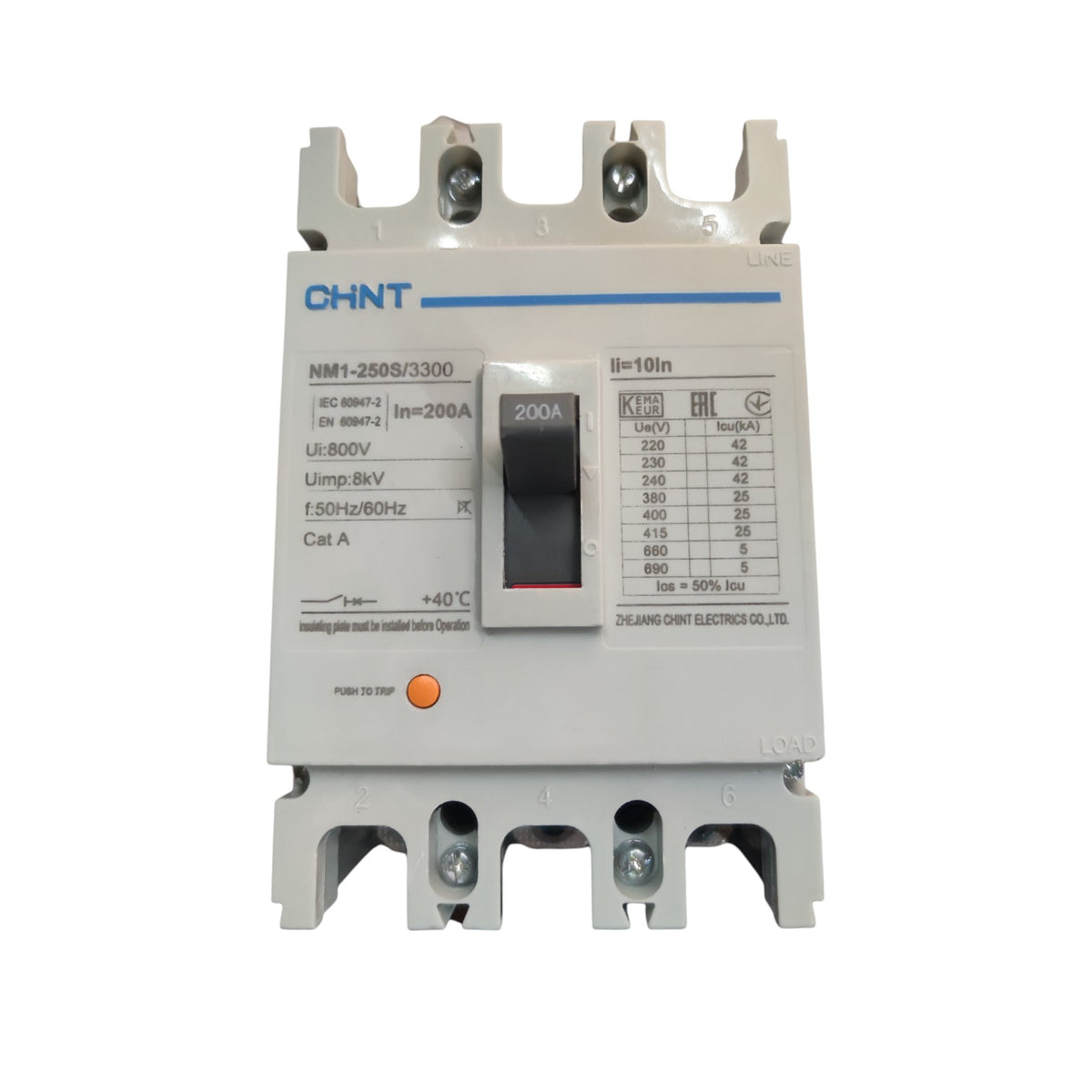Chint 200A 3 Pole Industrial Circuit Breaker 3 Phase 50 KAIC Circuit Breakers NM1-250S/3300/200A