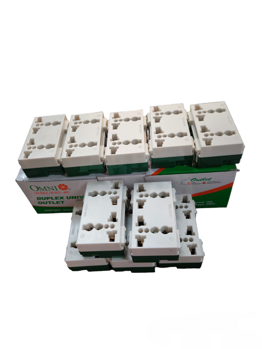 Omni Duplex Universal Outlet with Ground 16A 250V 10pcs WWU-402(10PCS)
