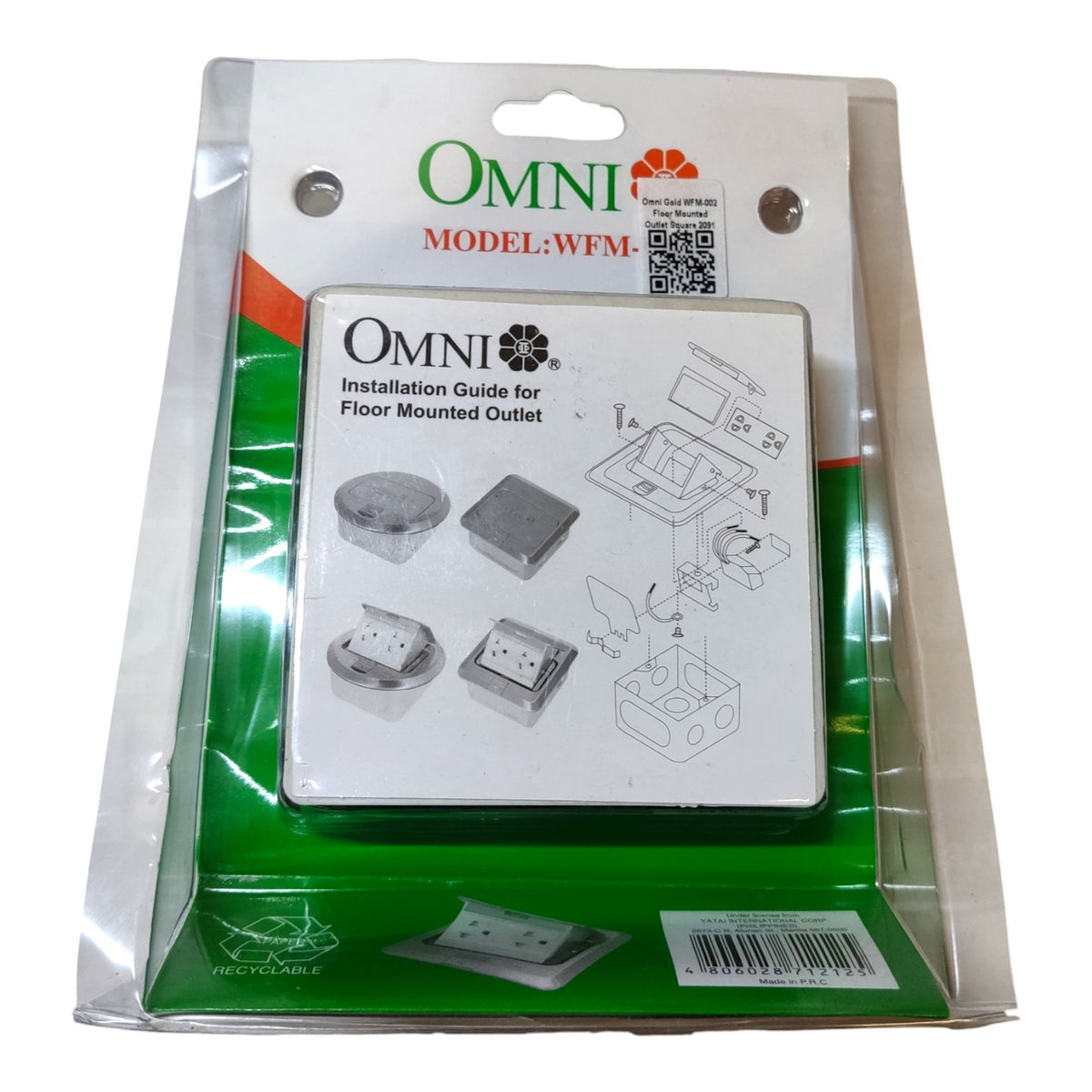 Omni Pop-Up Floor Outlet Square 2 Gang Universal Outlet 15A 220V with Ground and Utility Box WFM-002