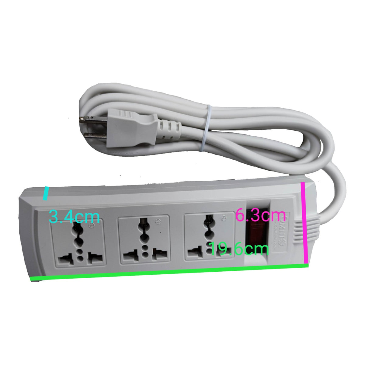 Omni 3 Gang Extension Cord  Universal 6 Feet with Individual Switch Power Strip 3 Socket 10A 220V  WEU-103-PK