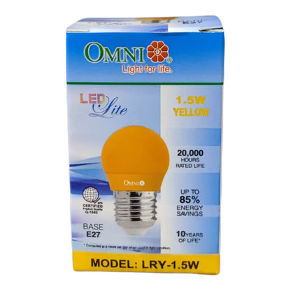 Omni 1.5W LED Lamp Colored Round Bulb E27 220V Available in Blue, Green Red Yellow LR-1.5W