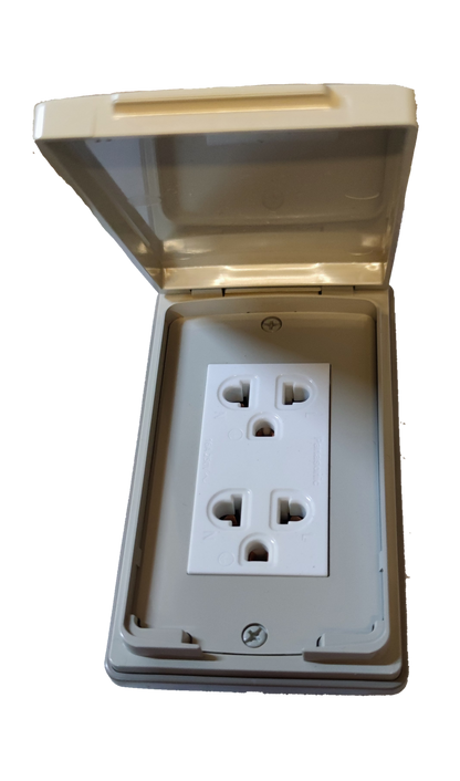 Panasonic Duplex Universal Convenience Outlet with Weatherproof Plate Cover, Weatherproof Duplex Universal Outlet Wide Series, Duplex Receptacle with Ground and Weatherproof Plate Cover WEG15925-5 / WEG7903