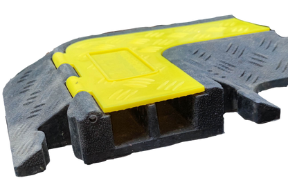 Grippes 2 channel cable ramp protector with yellow hinged lid for cable management and floor protection