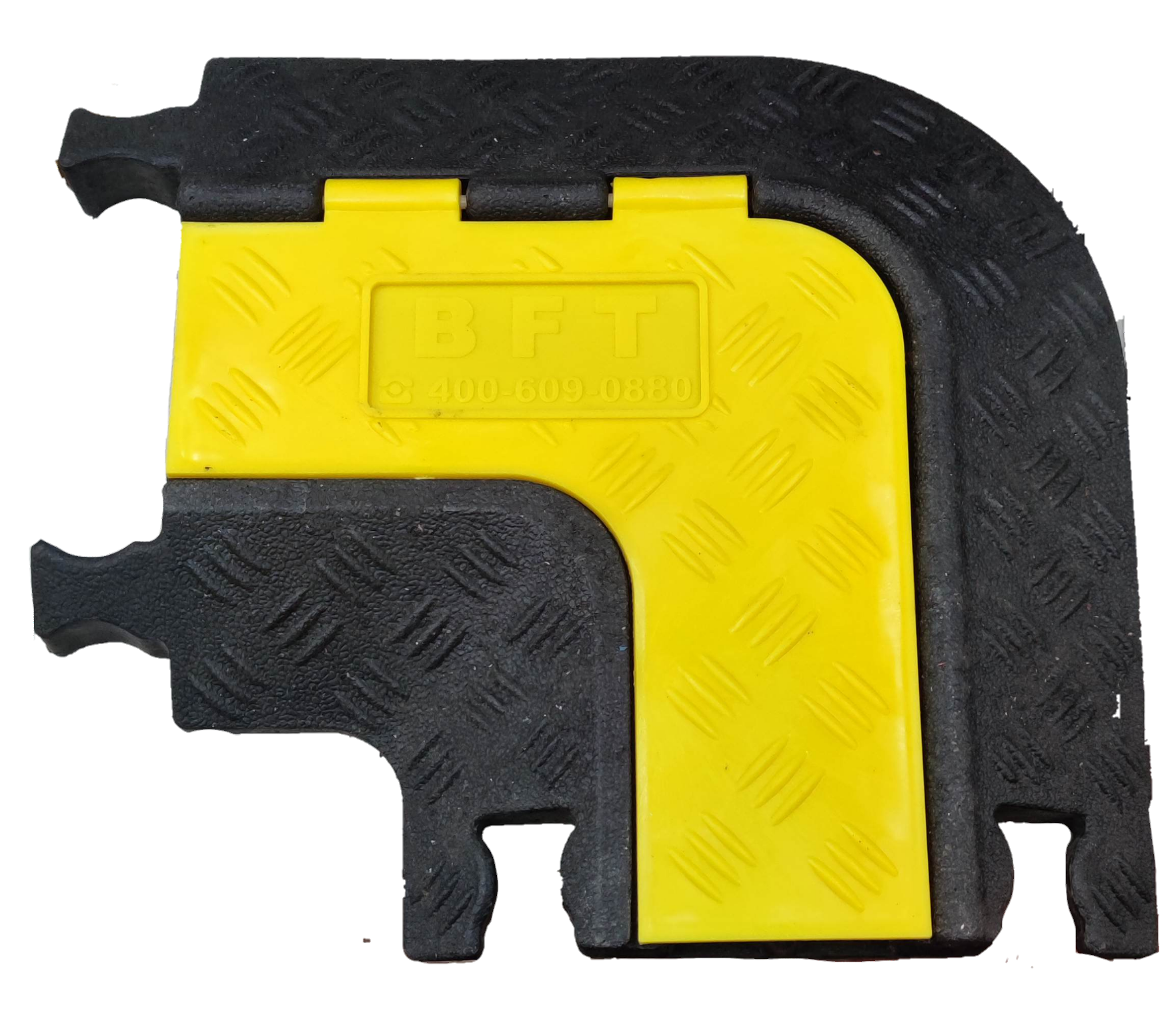 Grippes 2 channel cable ramp protector corner piece in black and yellow for cable management