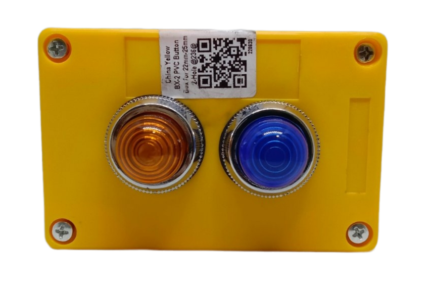 Blue and yellow pilot lamp 220V with Box featuring two indicator lights for work safety