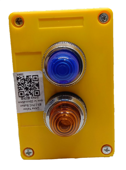 Blue and yellow pilot lamp 220V with Box featuring dual indicator lights and a durable design