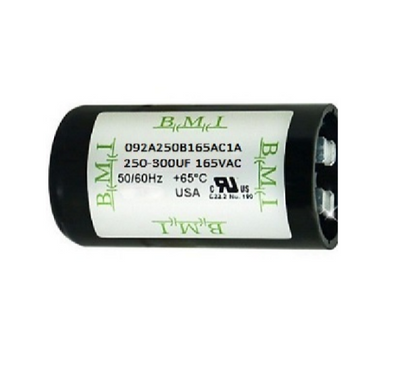 BMI Starting capacitor 250-300UF 165V designed for 50/60Hz applications with a heat tolerance of 65C