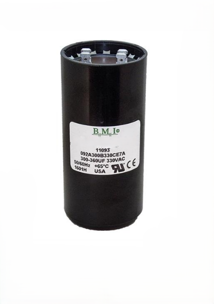 BMI 300-360 UF Motor Starting Capacitor black cylindrical electrical component for motor circuits