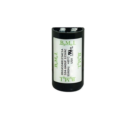 BMI 534-640 Microfarad 125V Capacitor electrical circuitry part black cylindrical shape