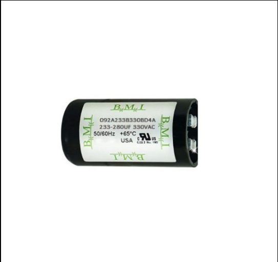 BMI capacitor 233-280mfd for motors with three connection terminals and black casing