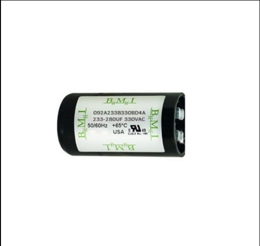 BMI capacitor 233-280mfd for motors with three connection terminals and black casing