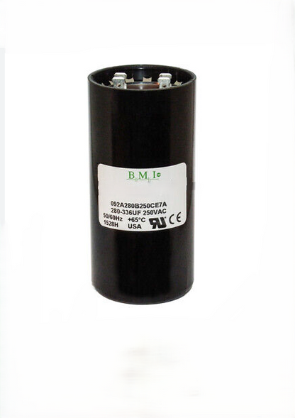 BMI motor starting capacitor 280-336 UF black cylindrical electrical component for motor circuits