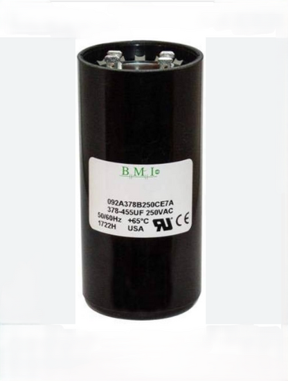 BMI Motor Starting Capacitor 378-454 UF black cylindrical electrical part with label