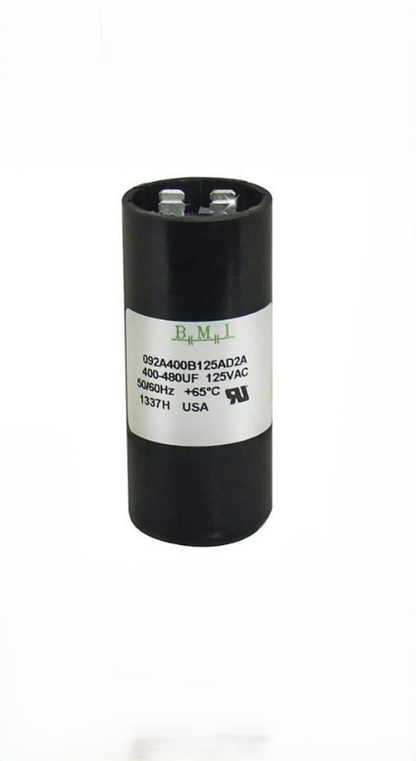BMI Motor Starting Capacitor 400-480 uf black cylindrical electrical part with label