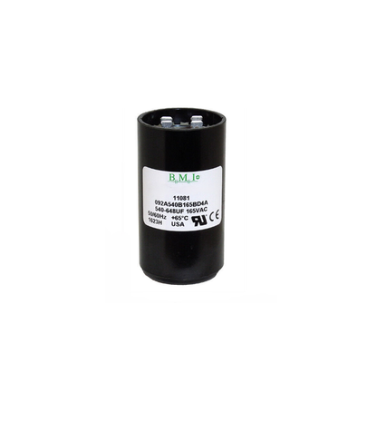 BMI motor starting capacitor 540-648 UF black cylindrical electrical component 