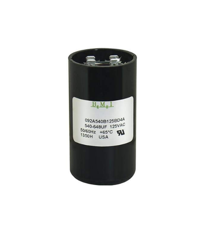 BMI motor starting capacitor 540-648 UF black cylindrical electrical component