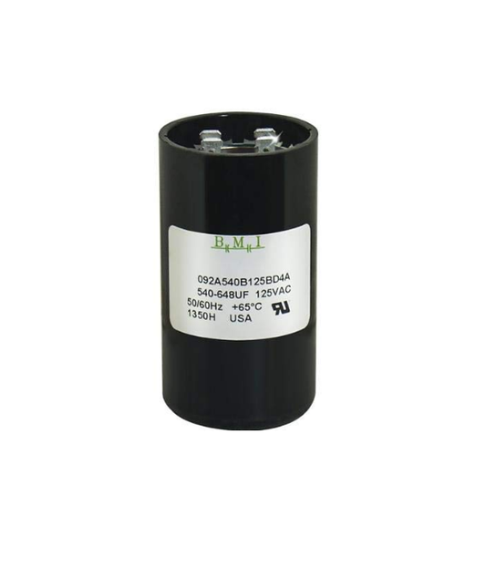 BMI motor starting capacitor 540-648 UF black cylindrical electrical component
