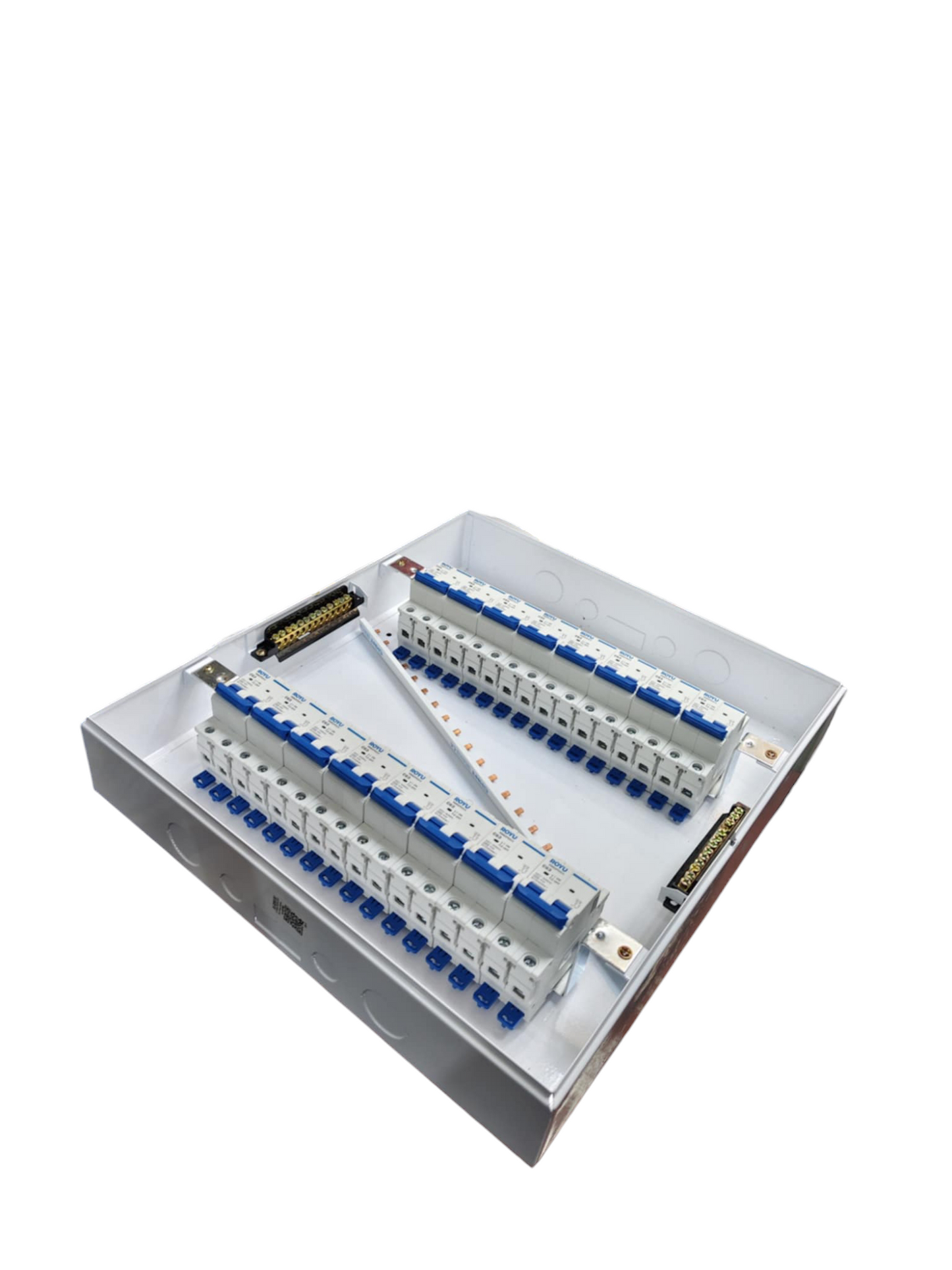Royu & ZY electrical Breakers Panel Board 50A 2 Pole Main with multiple circuit breakers in white and blue