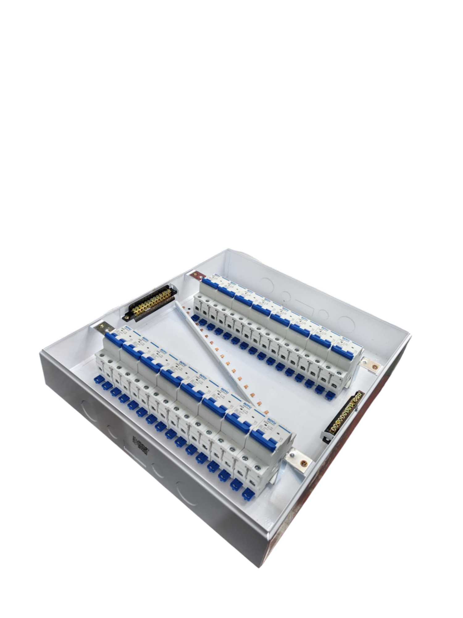 Royu & ZY electrical Breakers Panel Board 50A 2 Pole Main with multiple circuit breakers in white and blue