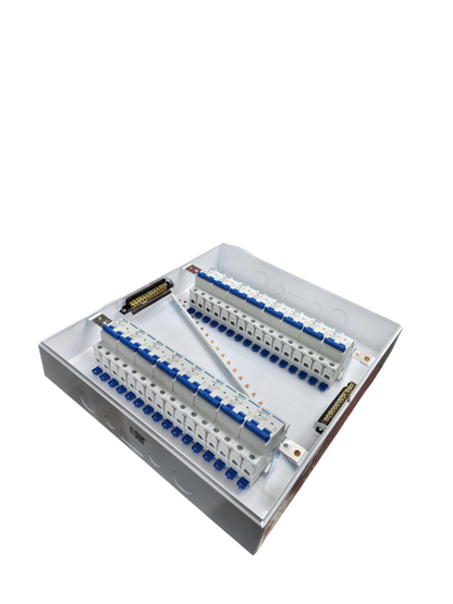 Royu & ZY electrical Breakers Panel Board 50A 2 Pole Main with multiple circuit breakers in white and blue
