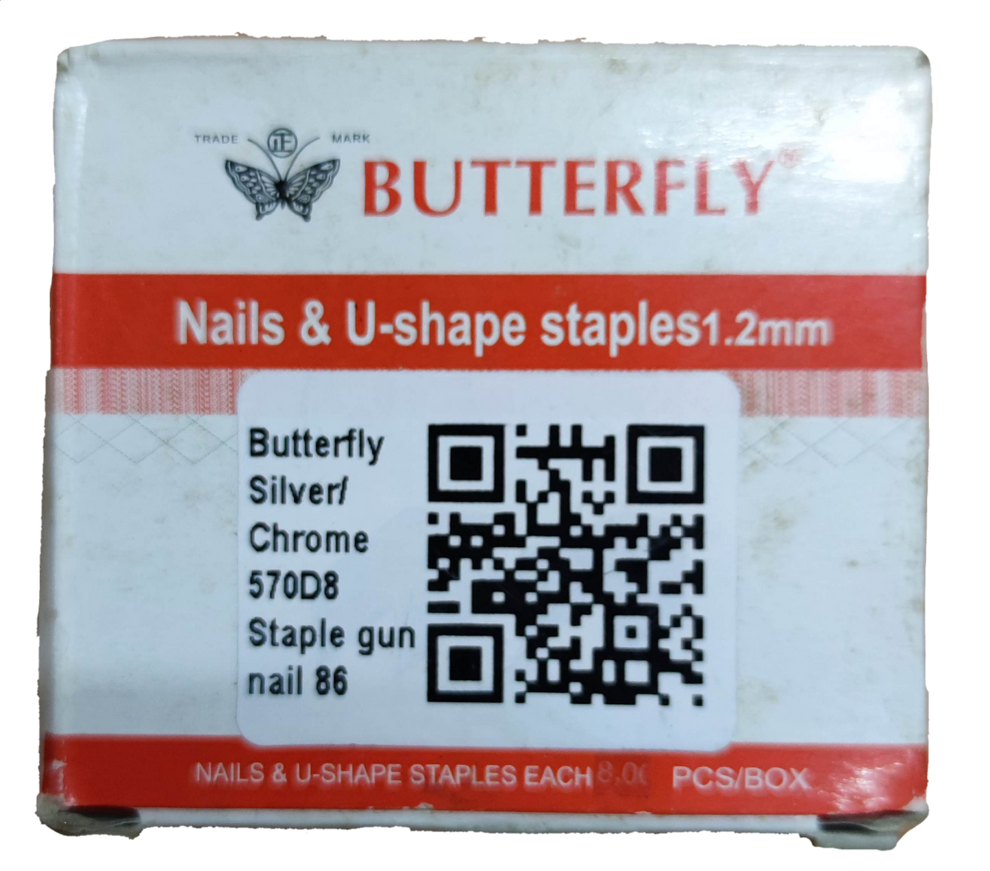 Butterfly nails and U shape staples box 1.2mm with QR code label for staple gun 500pcs box staple wires
