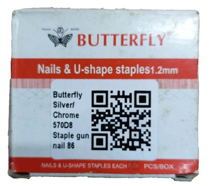 Butterfly nails and U shape staples box 1.2mm with QR code label for staple gun 500pcs box staple wires