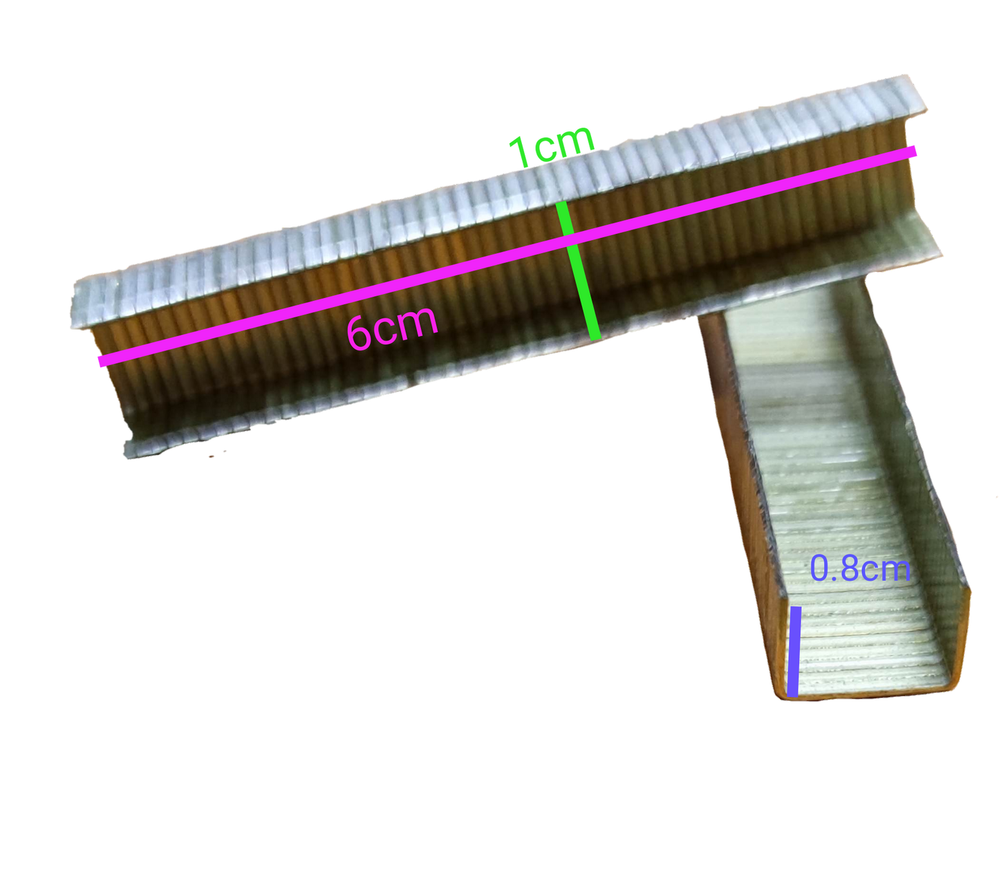 butterfly 500pcs box staple wires silver strips displayed with 6cm 1cm 0.8cm measurements on black