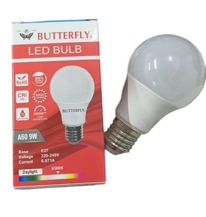 Butterfly 9W LED bulb daylight 220V with a clear design, showcasing energy efficiency and longevity