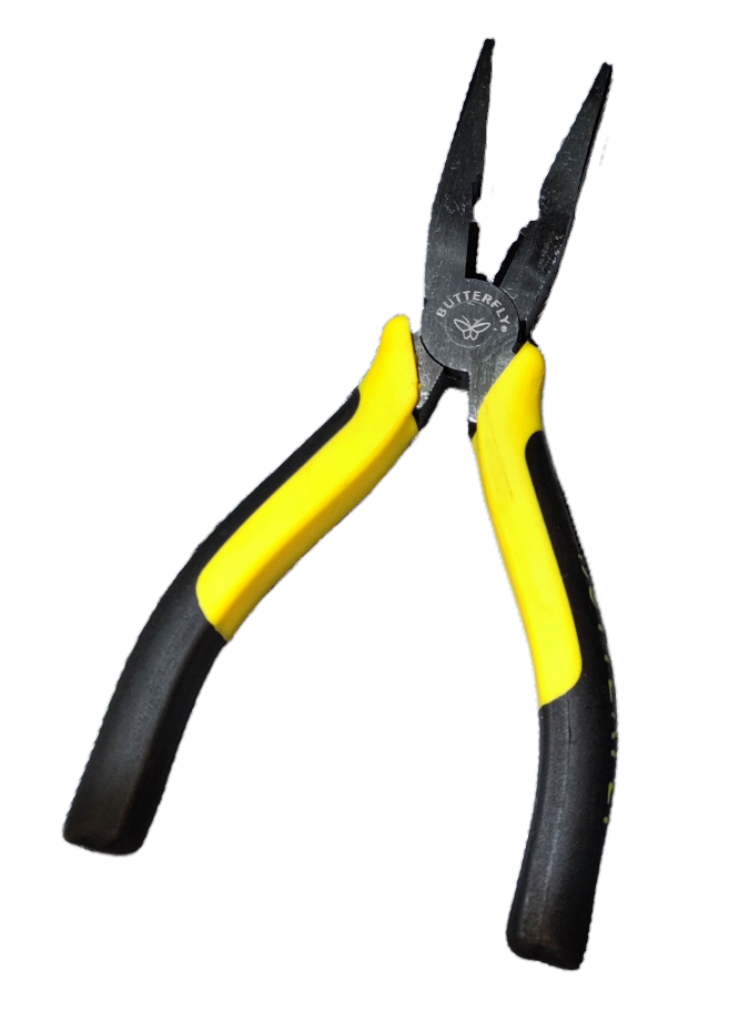 Butterfly Long Nose Plier 152mm 6 Inches with black and yellow ergonomic handles