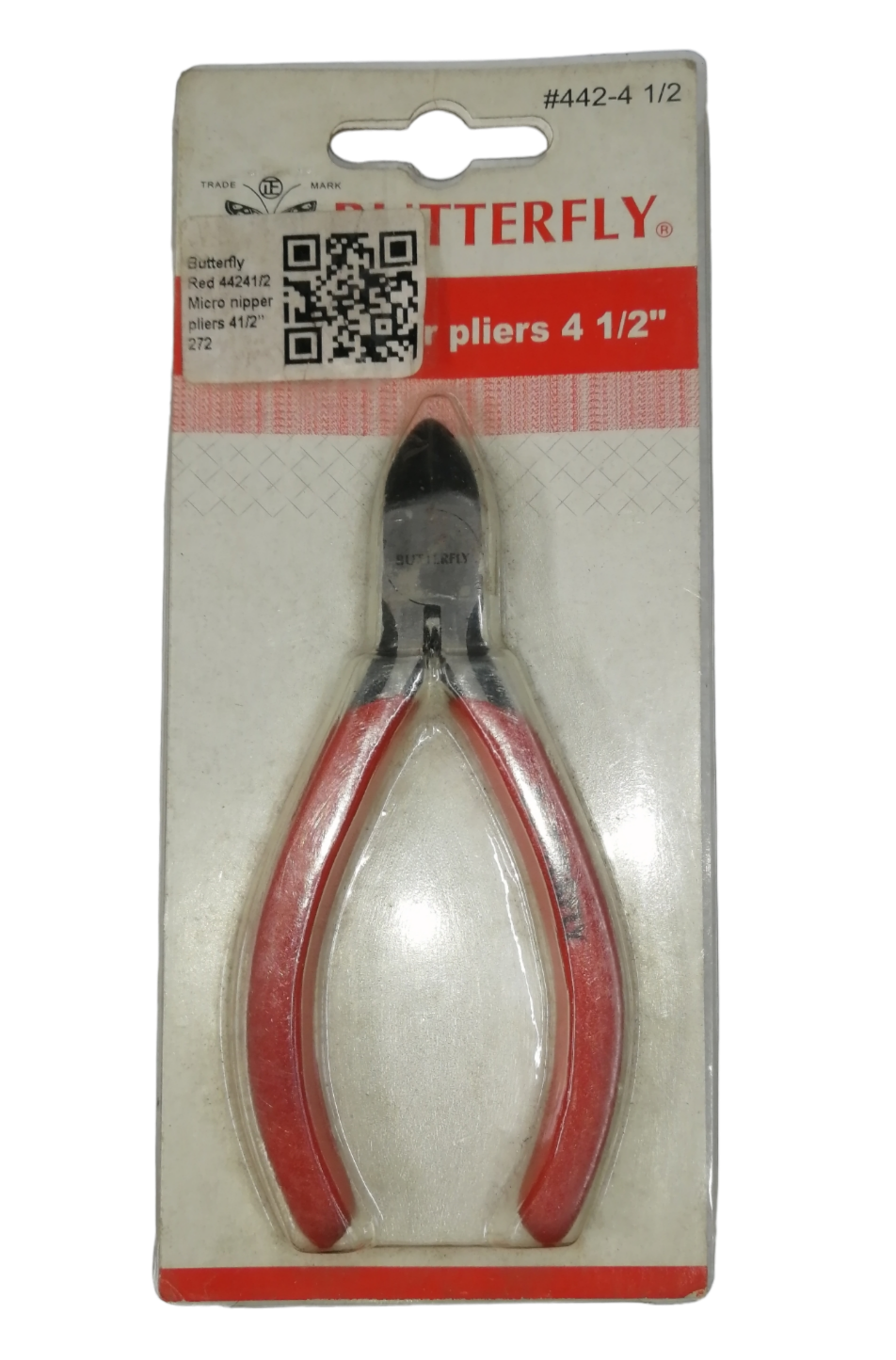 Butterfly Micro Nipper Pliers 4 1/2 inch with red handles in original packaging