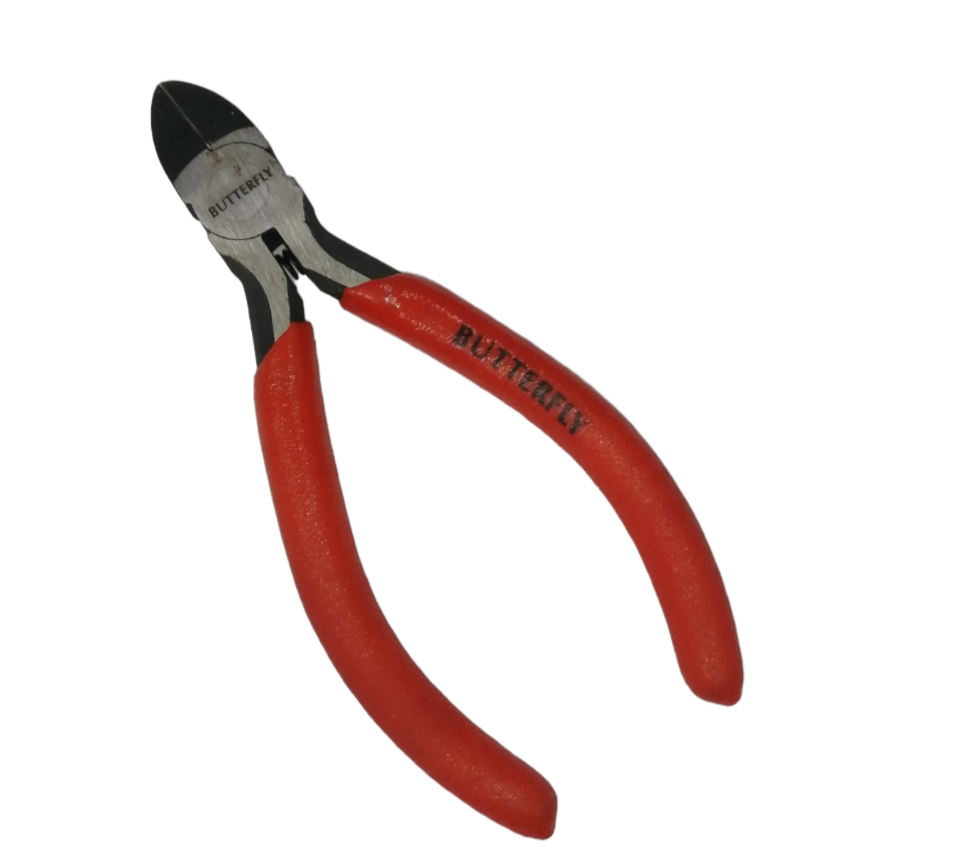 Butterfly Micro Nipper Pliers with red ergonomic handles for precise cutting in hand tools