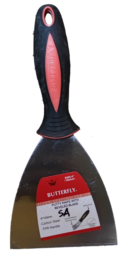 Spatula 4 Inches with TPR Handle by Electx Electrical Supply metal putty knife with black and red grip