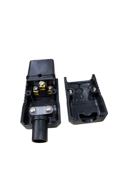 Grippes C19 Female Computer Connetor electrical circuitry part with black plastic casing opened