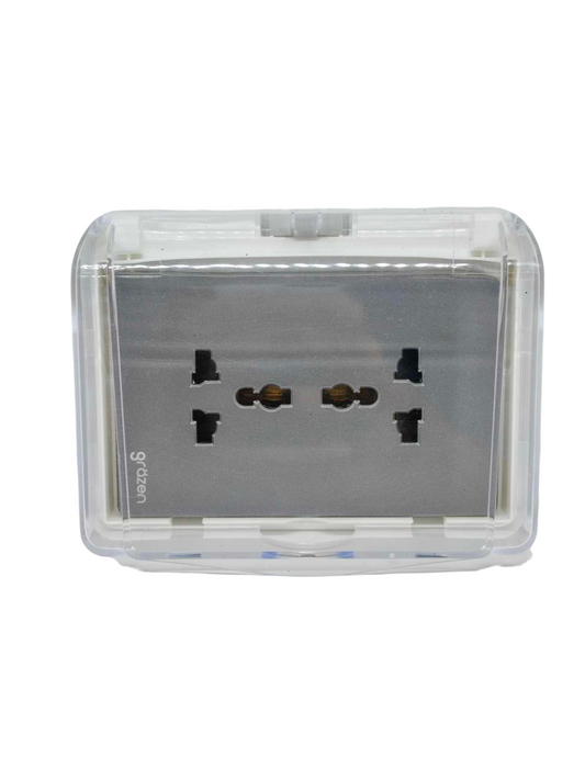 Grazen Weatherproof Plate Cover with Duplex Universal Outlet with Ground 16A 220V Available in Grey, Black, White and Gold