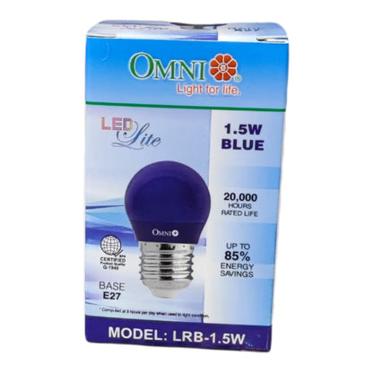 Omni 1.5W LED Lamp Colored Round Bulb E27 220V Available in Blue, Green Red Yellow LR-1.5W