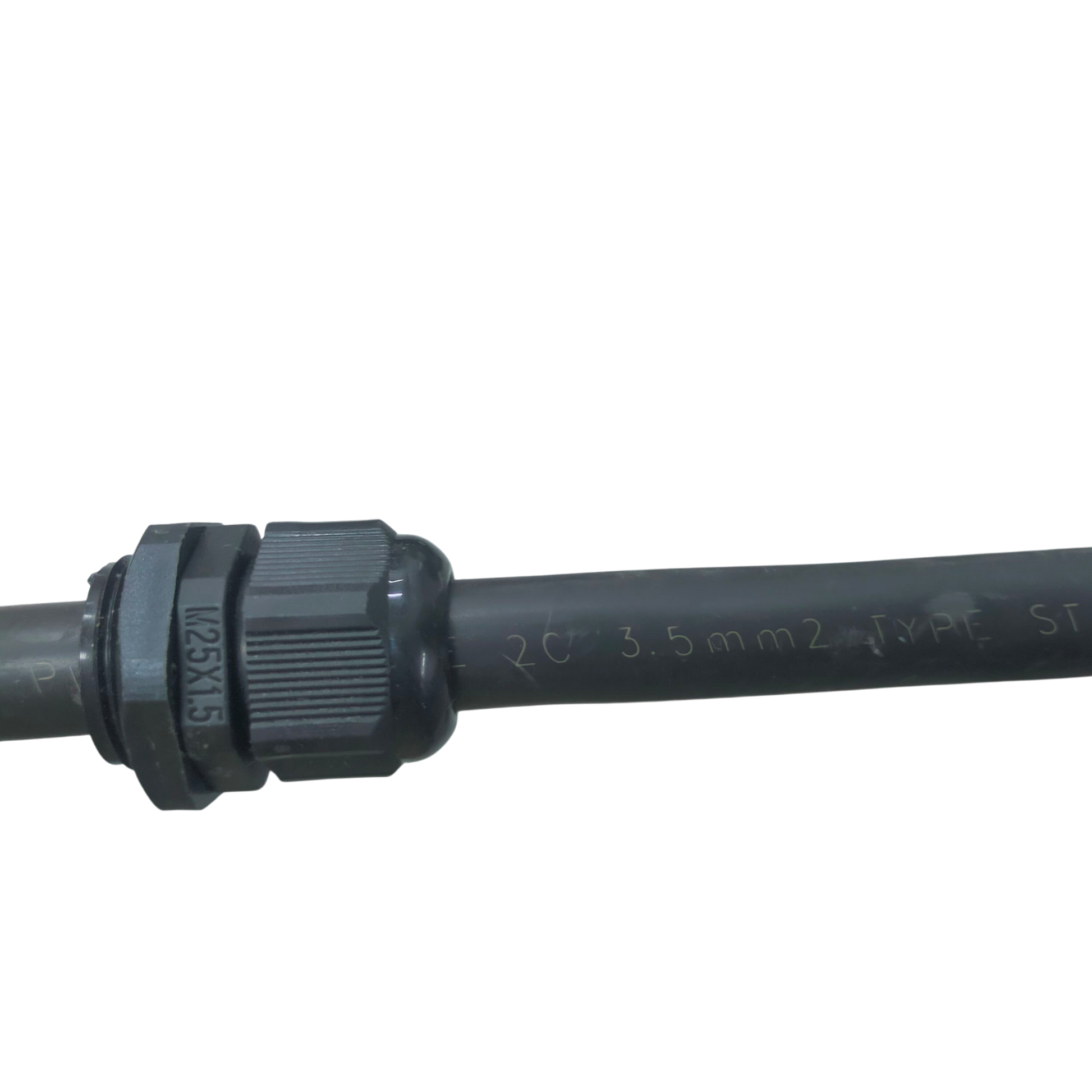 Grippes Cable Gland M25 13-18mm attached to black cable for cable management