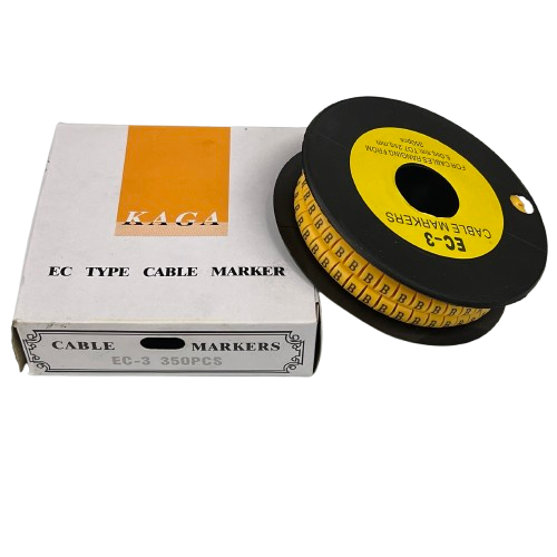 Grippes Cable Marker - B Yellow on a spool with packaging, ideal for organizing cables.