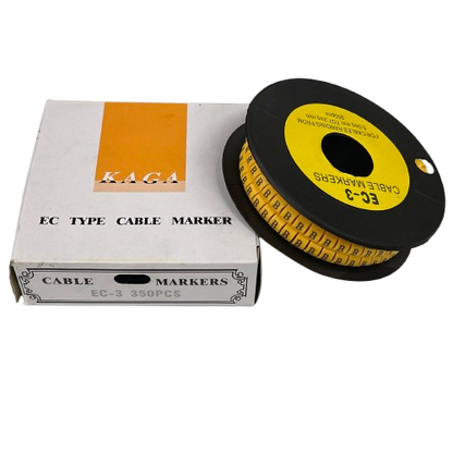 Grippes Cable Marker - B Yellow on a spool with packaging, ideal for organizing cables.