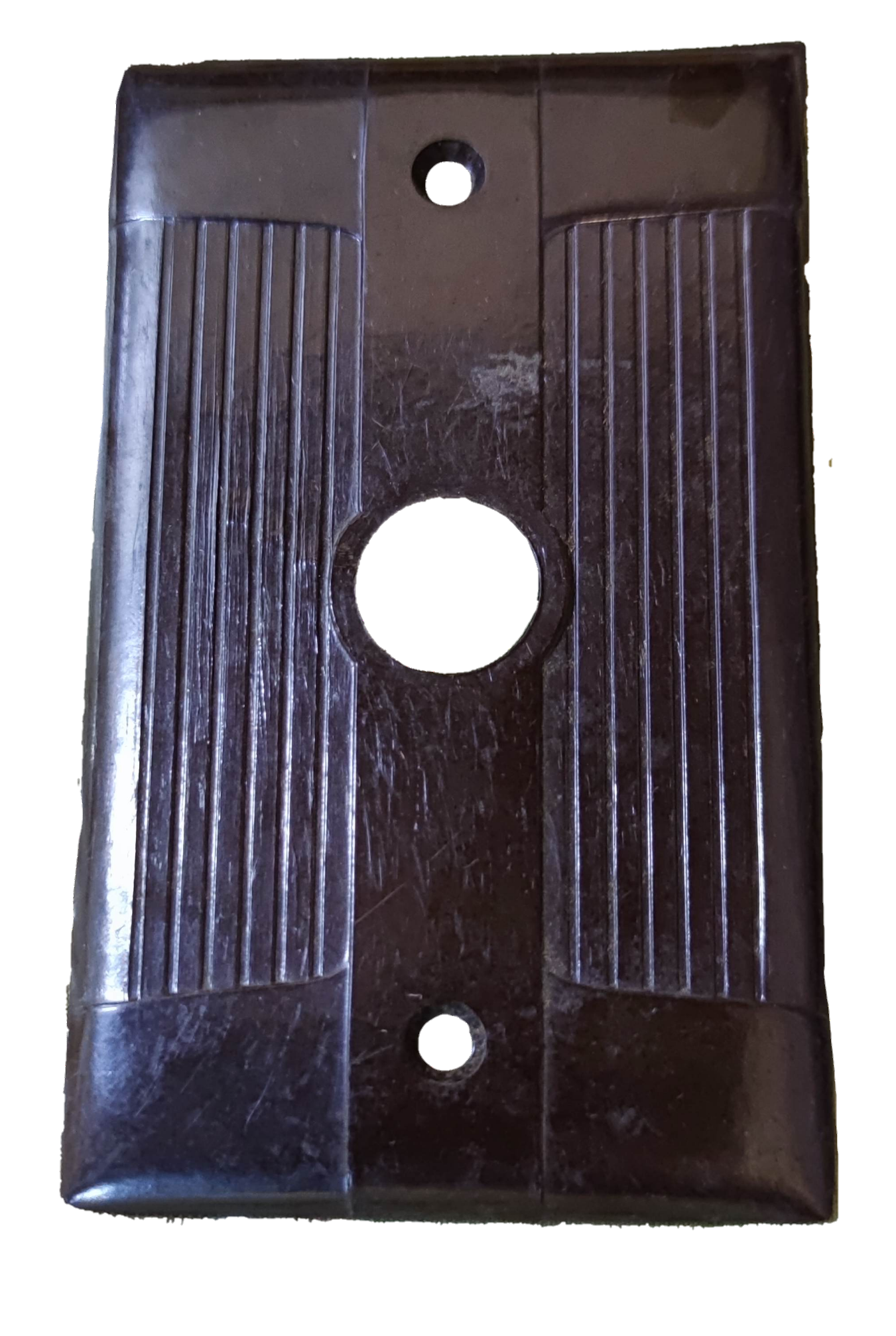 Electx Electrical Supply Cable Plate Cover Bakelite in dark brown with vertical ridged design and center hole