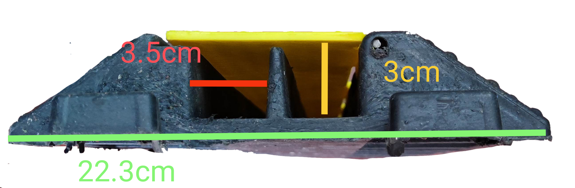 Grippes Cable Ramp Protector 2 Channel showing detailed measurements for cable management