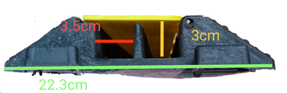 Grippes Cable Ramp Protector 2 Channel showing detailed measurements for cable management