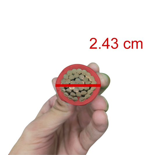 Royu 250mm Stranded 500MCM Red insulated copper power cable cross section held in hand showing strands
